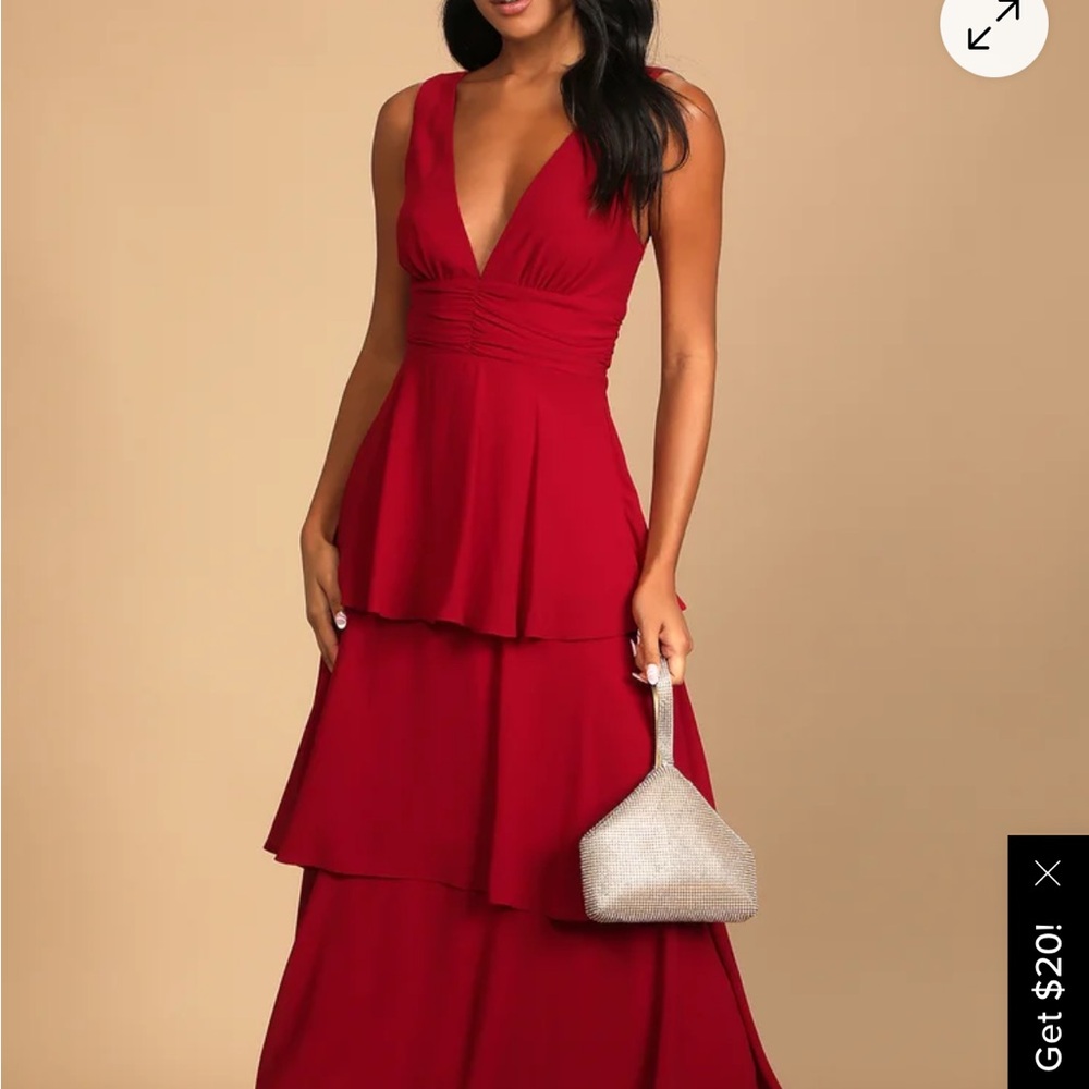 NEW Lulus Celebration Time Red Sleeveless Tiered Midi Dress